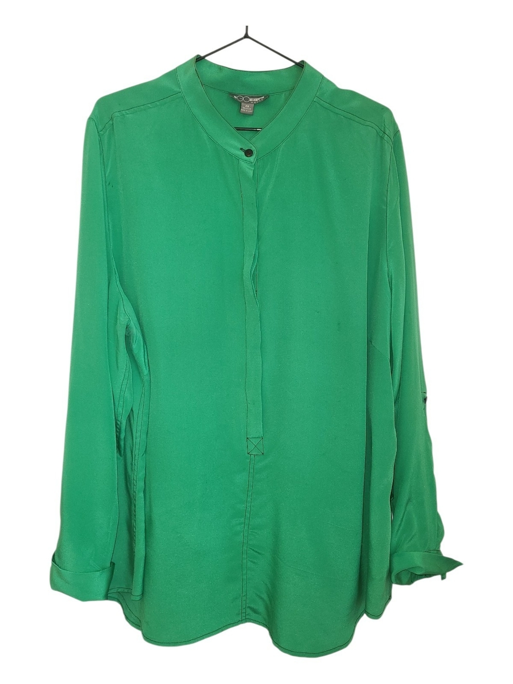 GO Silk Green 3/4 Button Front Long Sleeve Tunic Top 2x